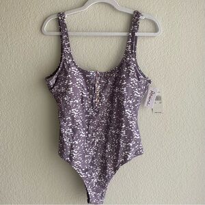 RAISINS Purple One Piece Swimsuit With White Dot Design - Size L